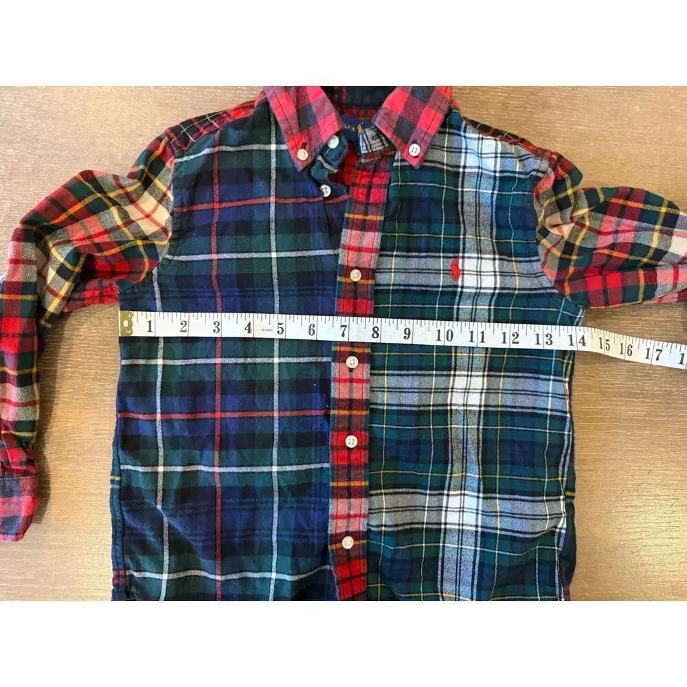 RALPH LAUREN Classic Plaid button up Shirt Top Kids Boys size 5 Cotton Preppy
